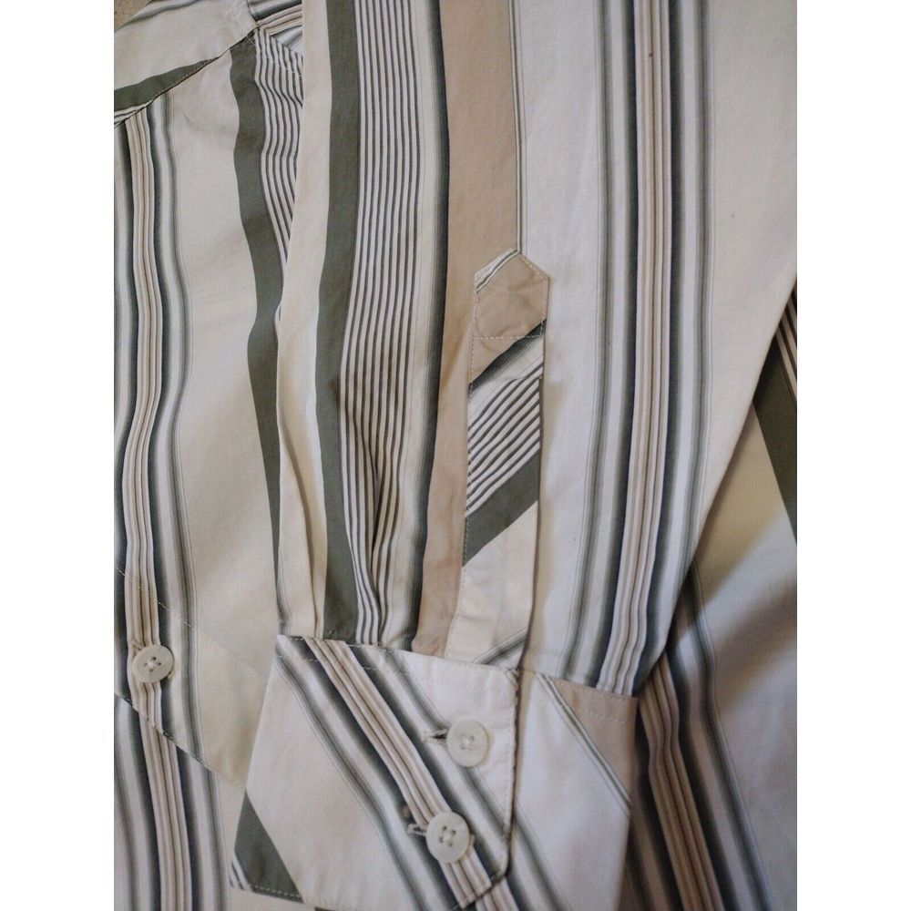 CLAIBORNE Button Down Shirt Men XL Tan Green Diagonal Striped Long Sleeves‎ - Picture 6 of 7